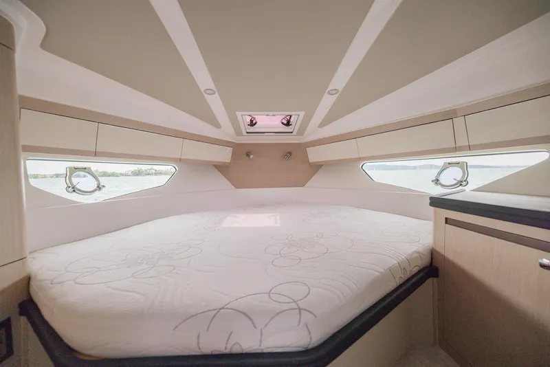 Slide: The Image of Luxurious cabin interior of 2025 Focus Power 36 yacht with elegant bedding. - 31