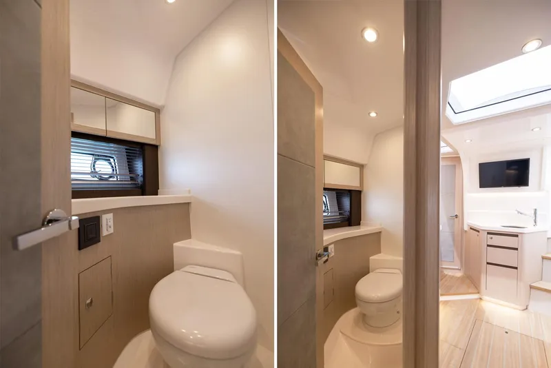 Slide: The Image of Modern bathroom interior in 2025 Focus Power 36 yacht, featuring sleek design and natural lighting. - 34