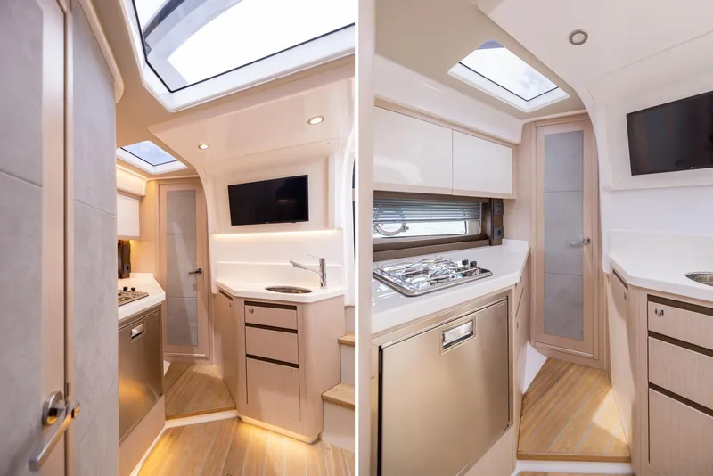 Slide: The Image of Luxurious interior of 2025 Focus Power 36 yacht with modern kitchen and skylight. - 35