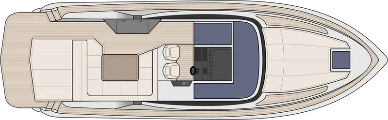 Slide: The Image of Top view layout of 2025 Focus Power 36 yacht, featuring seating and helm area. - 37