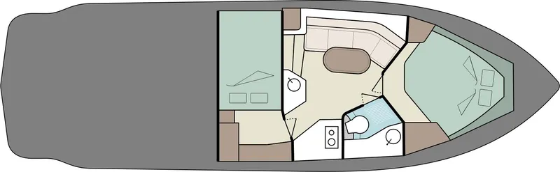 Slide: The Image of Floor plan of 2025 Focus Power 36 boat, featuring cabin and seating areas. - 38