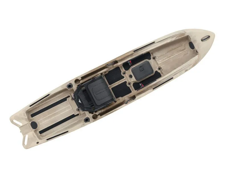 Slide: The Image of 2024 Ascend 128X Yak-Power Sit-On kayak, top view, beige color. - 5