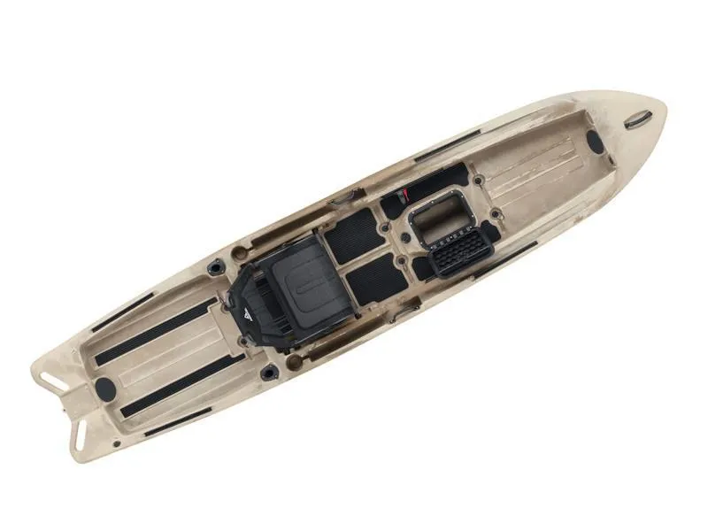 Slide: The Image of 2024 Ascend 128X Yak-Power Sit-On kayak, top view, beige color, spacious design. - 6