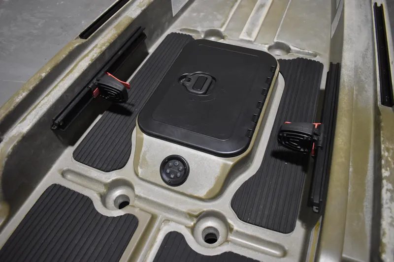 Slide: The Image of 2024 Ascend 128X Yak-Power Sit-On kayak deck with storage and power features. - 7