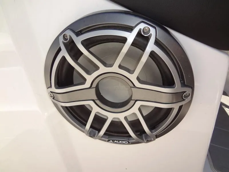 Slide: The Image of Close-up of JL Audio speaker on 2019 Regal 1900 ESX boat. - 19