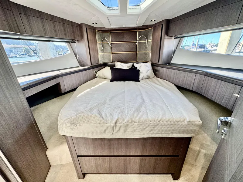 Slide: The Image of Luxurious bedroom interior of 2025 Galeon 500 Fly yacht with modern design. - 30
