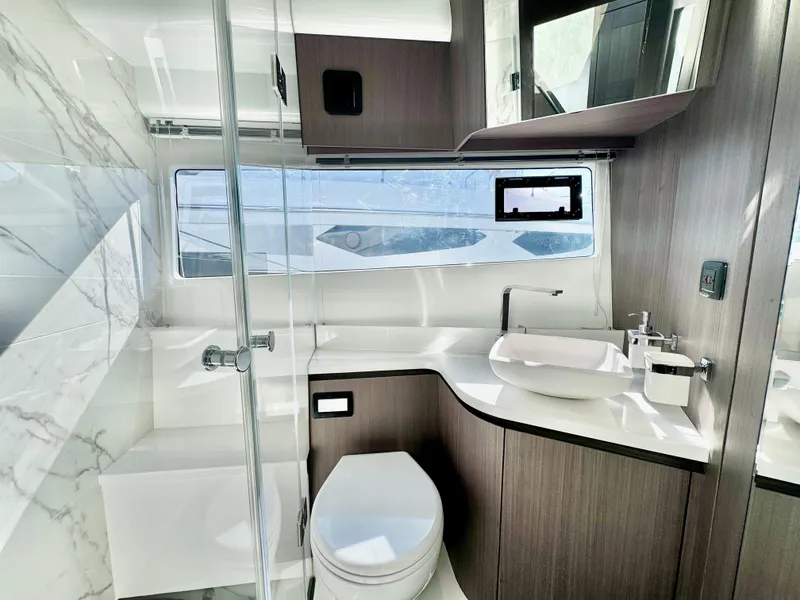 Slide: The Image of Luxurious bathroom in 2025 Galeon 500 Fly yacht with modern fixtures and elegant design. - 32
