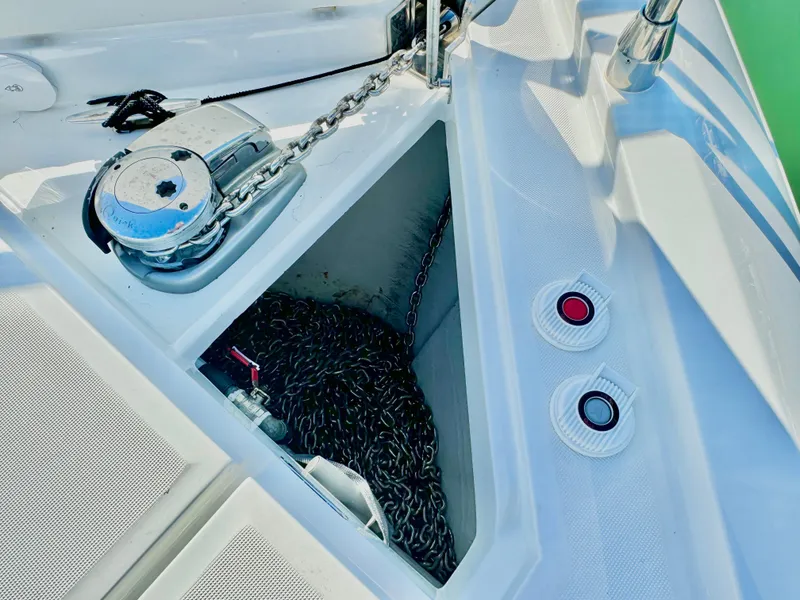 Slide: The Image of Anchor chain compartment on 2025 Galeon 500 Fly yacht deck. - 49