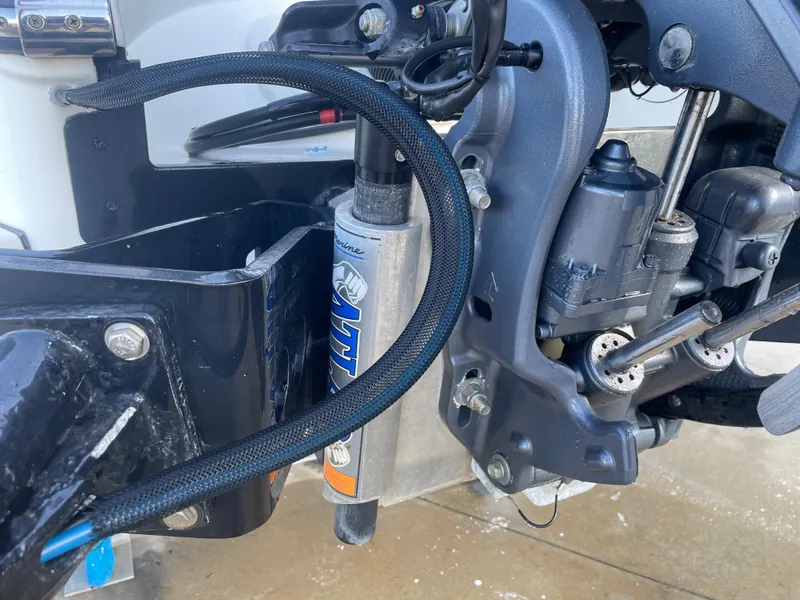 Slide: The Image of Close-up of 2017 Pathfinder 2300 HPS boat engine components. - 20