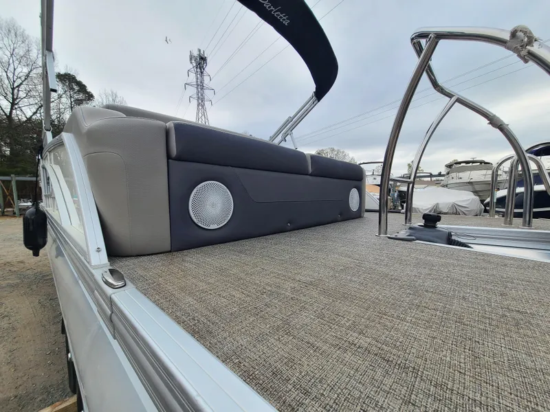 Slide: The Image of 2022 Barletta CORSA 25UC pontoon boat with spacious deck and comfortable seating. - 42