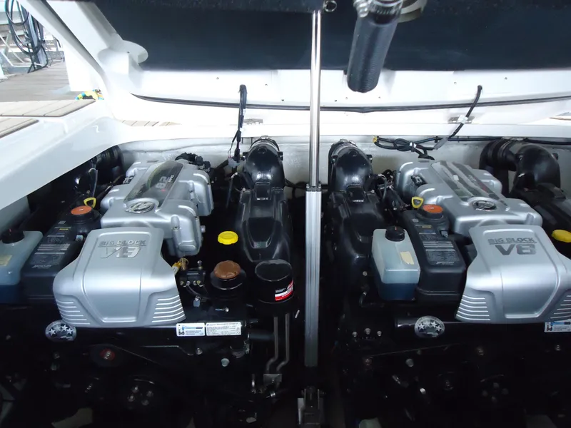 Slide: The Image of Twin V8 engines in a 2022 Sea Ray 350 SLX boat. - 3