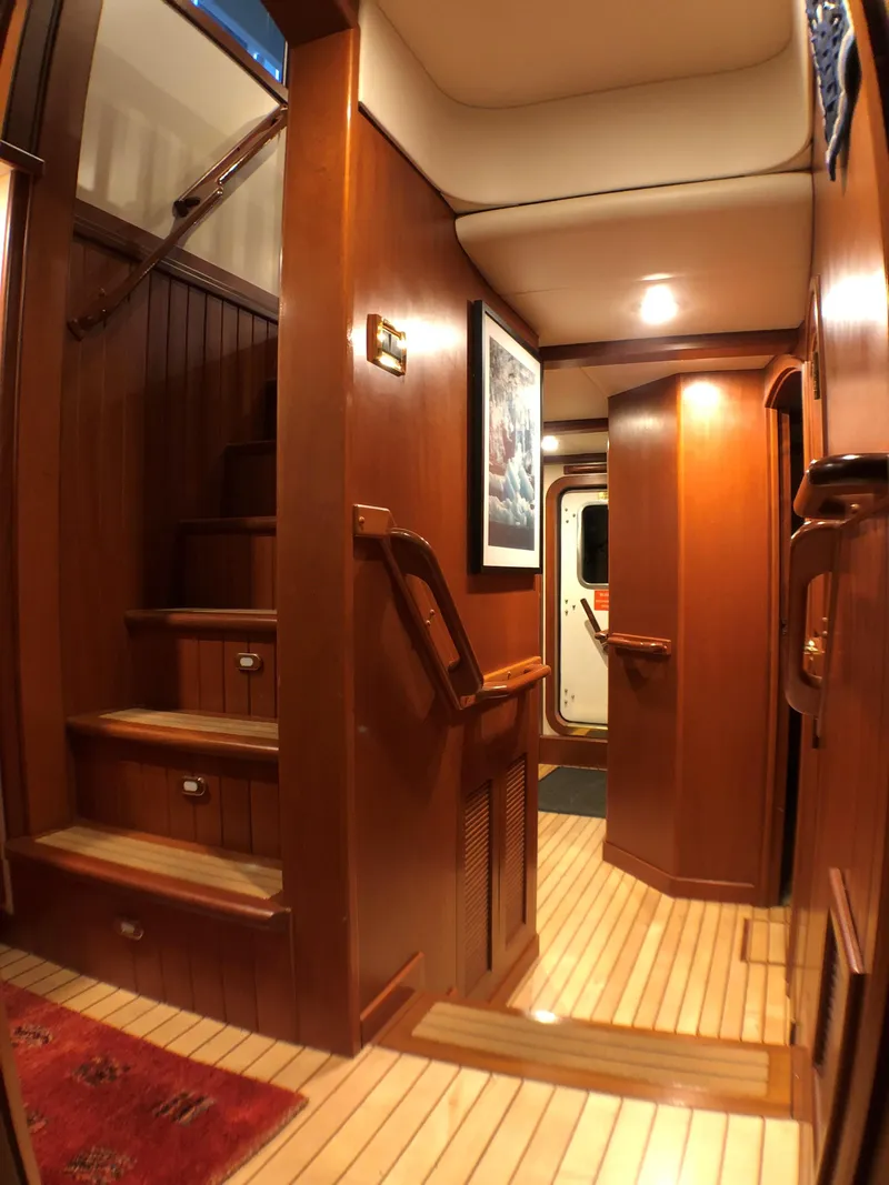 Slide: The Image of Interior of 2002 North Sea Trawler with wooden stairs and elegant paneling. - 27