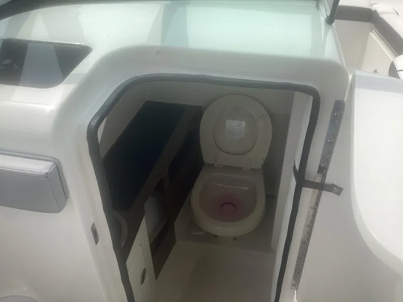 Slide: The Image of Interior view of 2017 Sea Ray SDX 270 boat bathroom. - 25