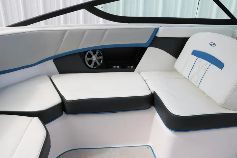 Slide: The Image of Interior seating of 2021 Regal 2000 ESX Bowrider with white and black upholstery. - 31