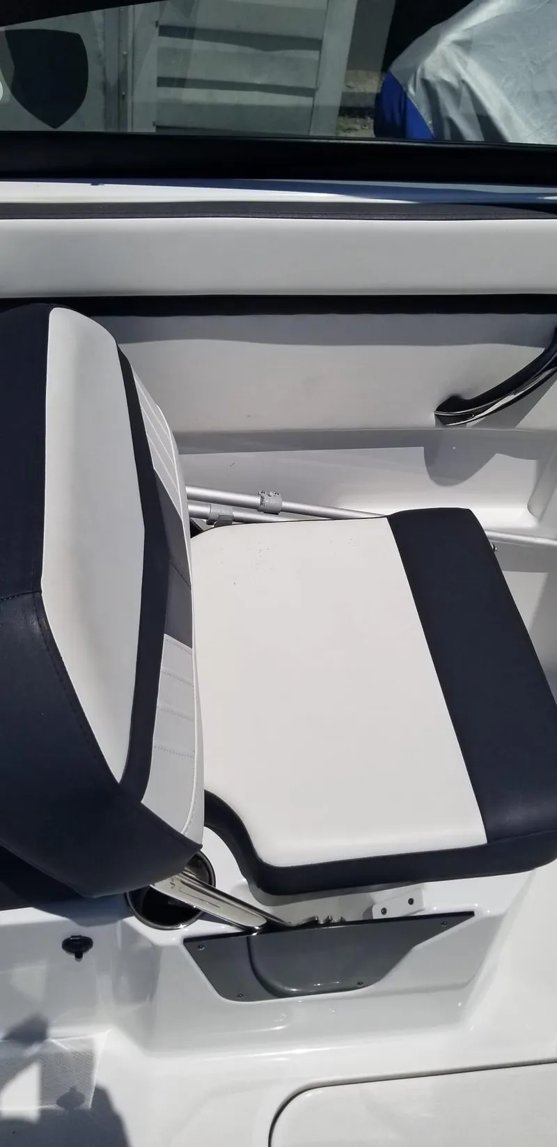 Slide: The Image of 2020 Monterey M205 boat seat with black and white upholstery. - 33