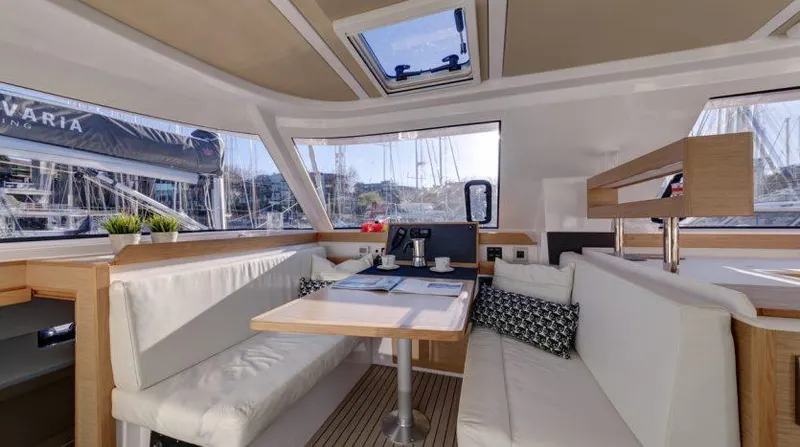Slide: The Image of Interior of 2016 Nautitech 40 Open catamaran with modern seating and dining area. - 3