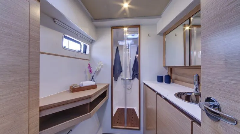 Slide: The Image of Modern bathroom interior of 2016 Nautitech 40 Open catamaran with shower and sink. - 8