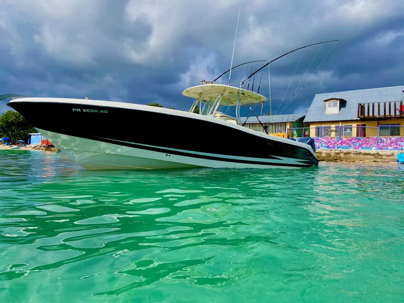 The Image of 2007 Hydra-Sports Vector 3300 CC boat docked near colorful waterfront buildings. - 1