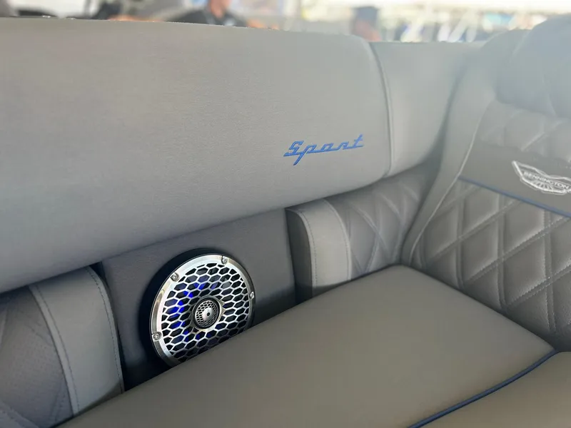 Slide: The Image of 2024 Bennington 28 QXSBA x1 boat interior with Sport embroidery and speaker. - 17