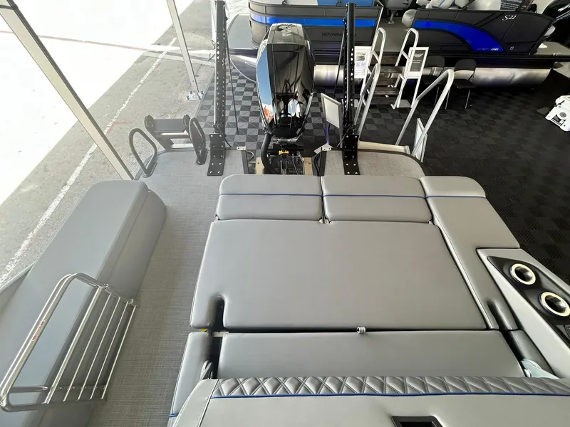 Slide: The Image of 2024 Bennington 28 QXSBA x1 pontoon boat with spacious seating and modern design. - 27