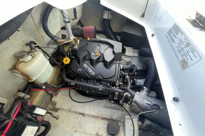 Slide: The Image of 2010 Sea-Doo 150 Speedster engine compartment with Rotax engine. - 20