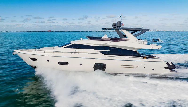 Slide: The Image of 2017 Ferretti Yachts 750 cruising on open water. - 4