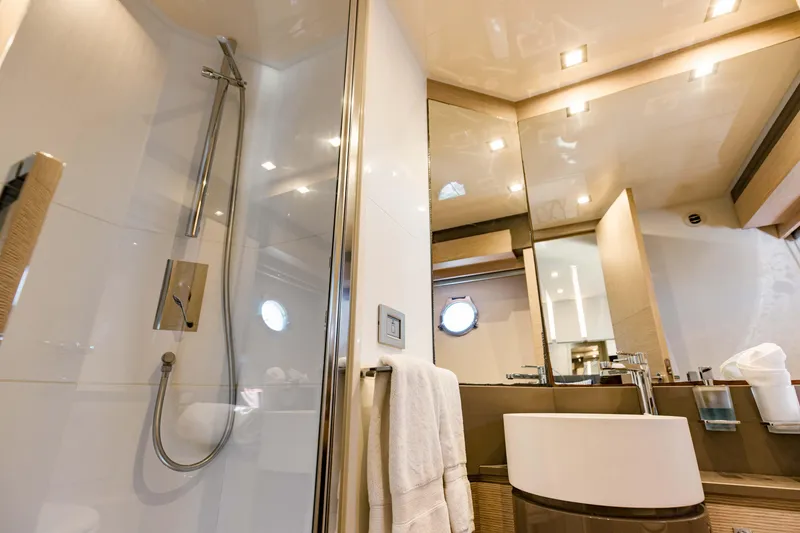 Slide: The Image of Luxurious bathroom in 2017 Ferretti Yachts 750, featuring modern fixtures and elegant design. - 41