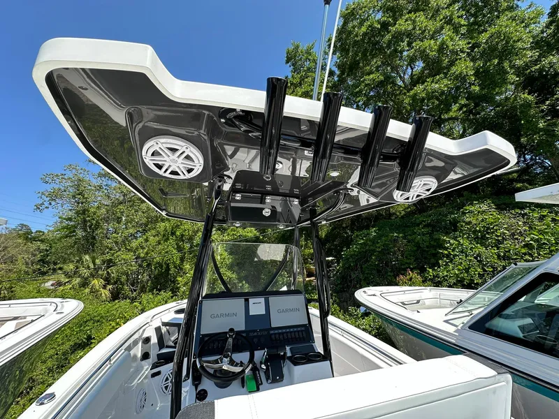 Slide: The Image of 2024 Blackfin 252 CC center console boat with advanced Garmin navigation system. - 16