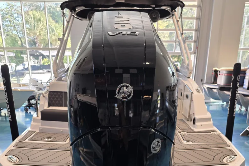 Slide: The Image of 2024 Monterey M-65 boat with powerful V10 engine in showroom. - 6