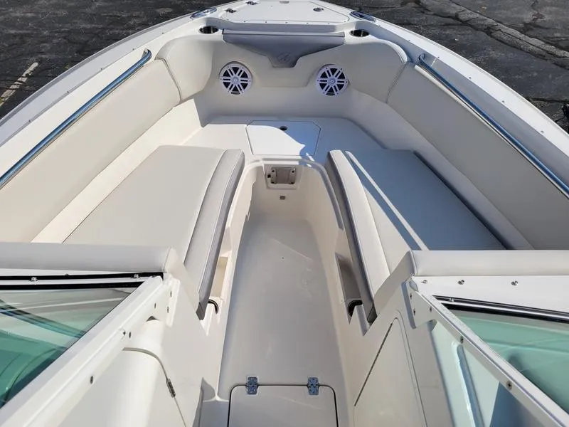 Slide: The Image of 2025 Sailfish 236 DC boat interior with spacious seating and modern design. - 9