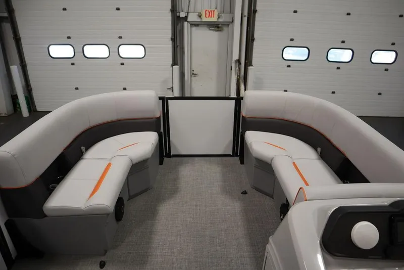 Slide: The Image of 2024 Bentley Pontoons 203 Bolt Tri-Toon interior with modern seating design. - 10