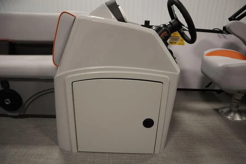 Slide: The Image of 2024 Bentley Pontoons 203 Bolt Tri-Toon helm with steering wheel and seating. - 28