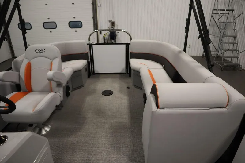 Slide: The Image of 2024 Bentley Pontoons 203 Bolt Tri-Toon interior with modern seating and sleek design. - 30
