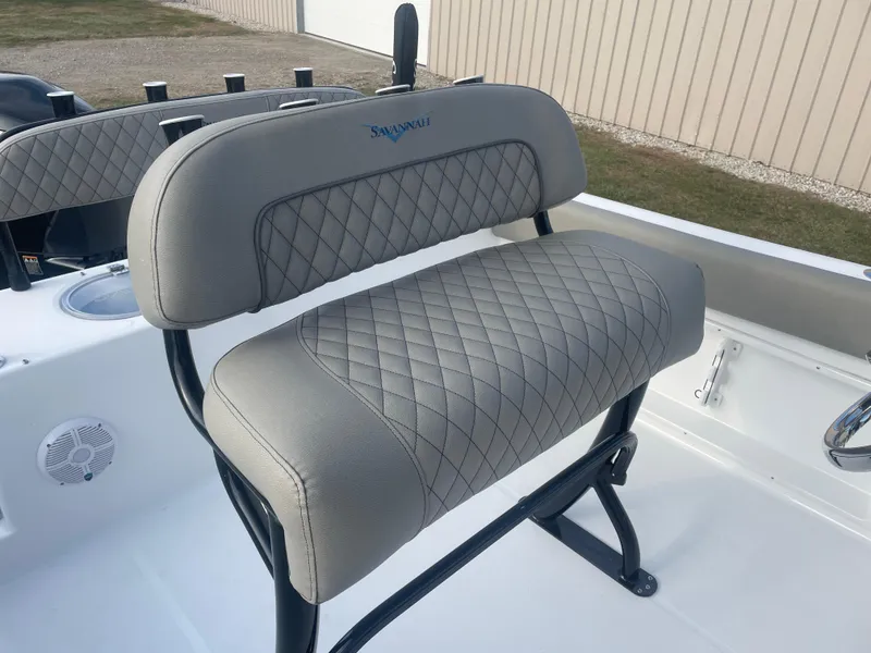 Slide: The Image of 2024 Savannah 2200 Offshore boat with cushioned seating. - 5