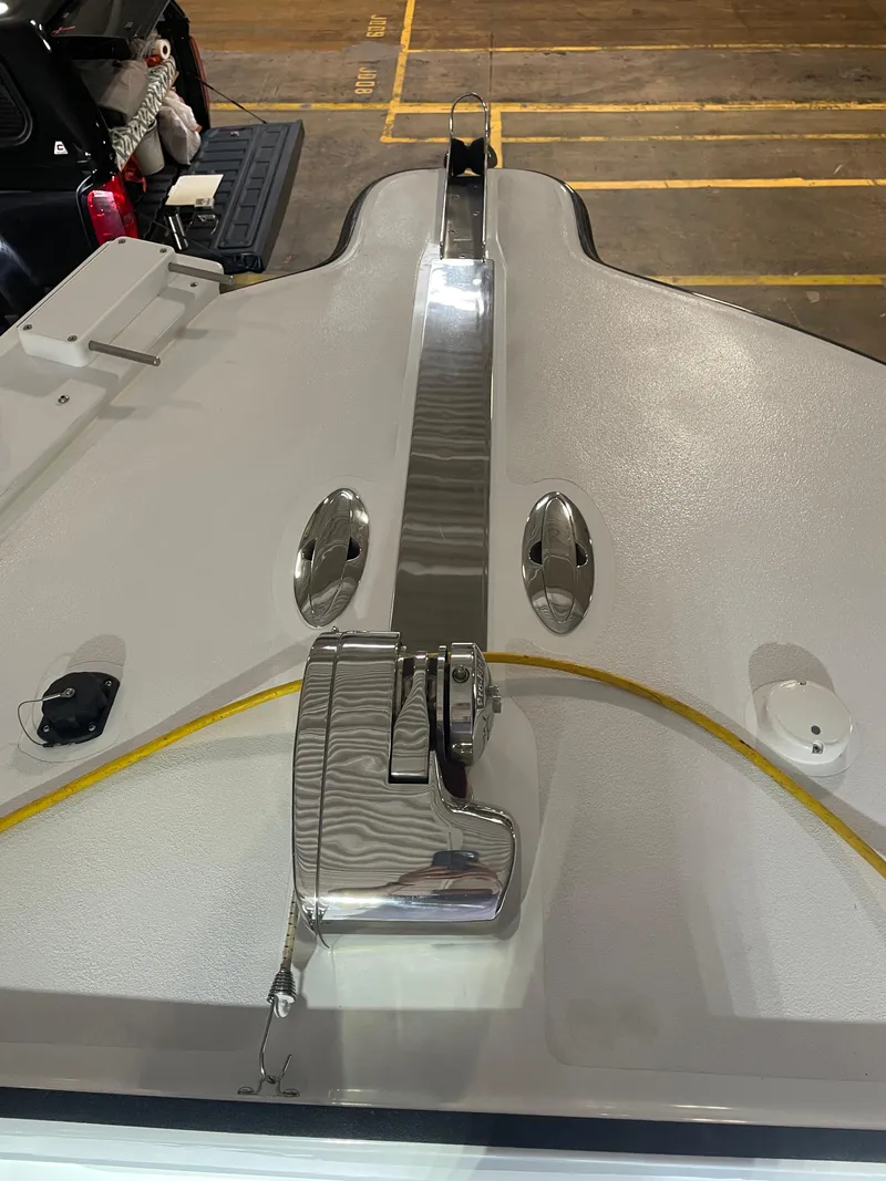 Slide: The Image of 2017 Custom Carolina Style boat deck with chrome fittings and yellow rope. - 47