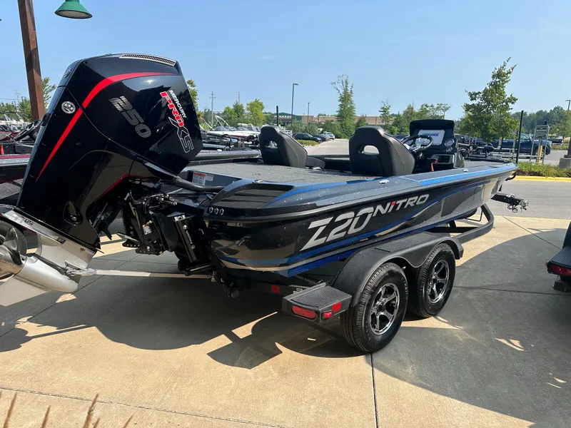 Slide: The Image of 2024 Nitro Z20 Pro boat with Mercury 250 engine on a trailer. - 3