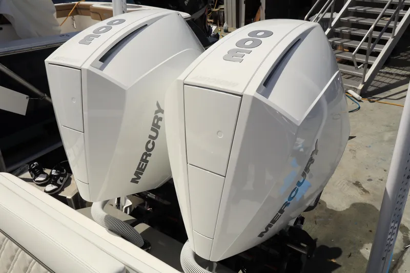 Slide: The Image of 2024 Valhalla Boatworks V-28 with twin Mercury outboard engines. - 22