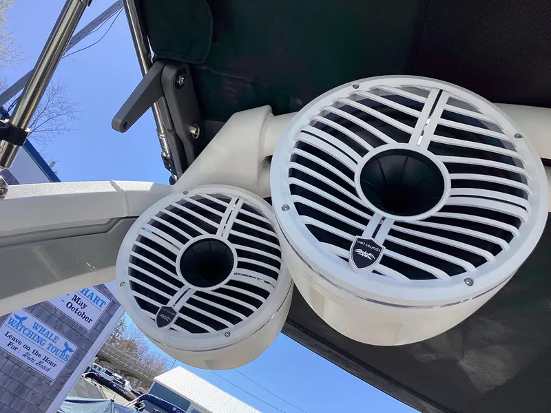 Slide: The Image of Close-up of 2020 Tigé 21ZX boat speakers. - 9
