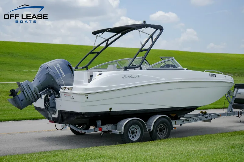 Slide: The Image of 2020 Hurricane 217 SD boat on trailer with Yamaha outboard motor. - 3
