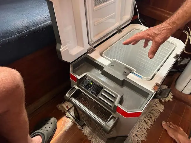 Slide: The Image of Portable refrigerator in a 1988 Sabre 38 sailboat cabin. - 30