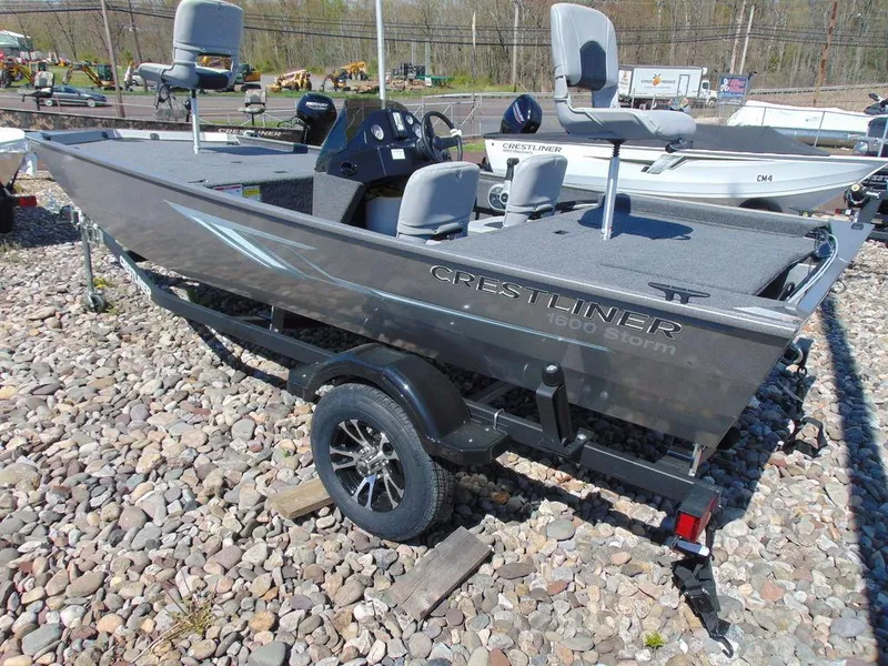 Slide: The Image of 2024 Crestliner 1600 Storm fishing boat on a trailer. - 4