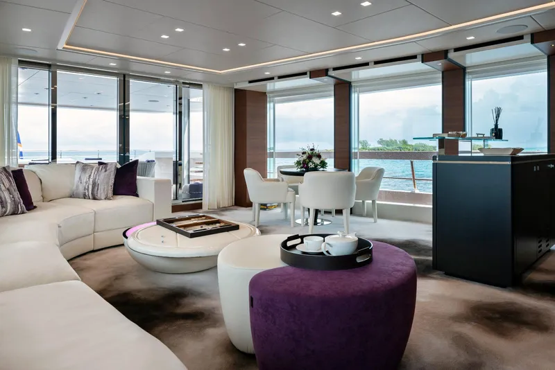 Slide: The Image of Luxurious dining area on 2021 Heesen 50m Aluminum yacht with elegant table setting and ocean view. - 5