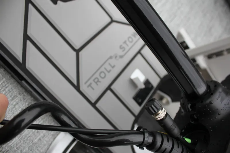 Slide: The Image of Close-up of the 2024 Premier 230 SunSation Angler's Troll-Stow system. - 50