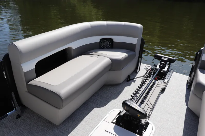 Slide: The Image of 2024 Premier 230 SunSation Angler boat interior with seating and fishing equipment. - 9