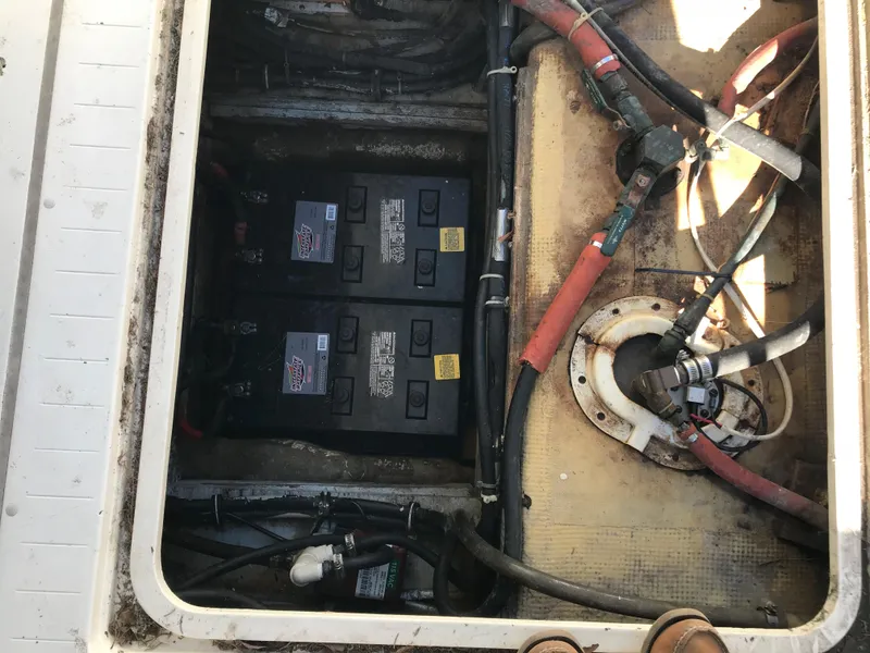 Slide: The Image of Battery compartment of a 1981 Bertram 35 Convertible boat. - 15