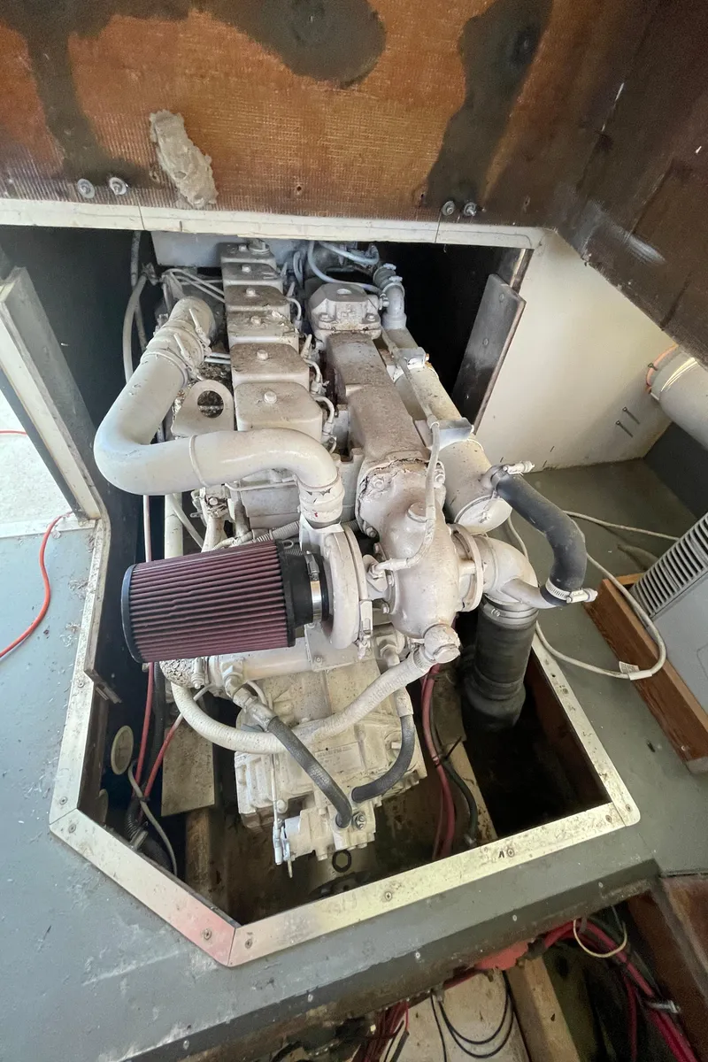 Slide: The Image of Engine compartment of a 1995 Stuart Angler 33 Downeast boat. - 10