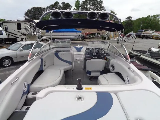 Slide: The Image of 2005 Nautique Air 226 boat interior with seating and steering wheel. - 16