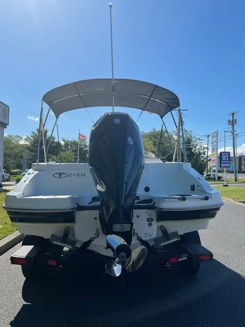 Slide: The Image of 2024 Tahoe 2150 boat with outboard motor, rear view on a sunny day. - 4