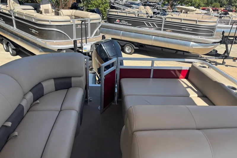 Slide: The Image of 2024 Sun Tracker Party Barge 22 RF XP3 interior with comfortable seating and modern design. - 5