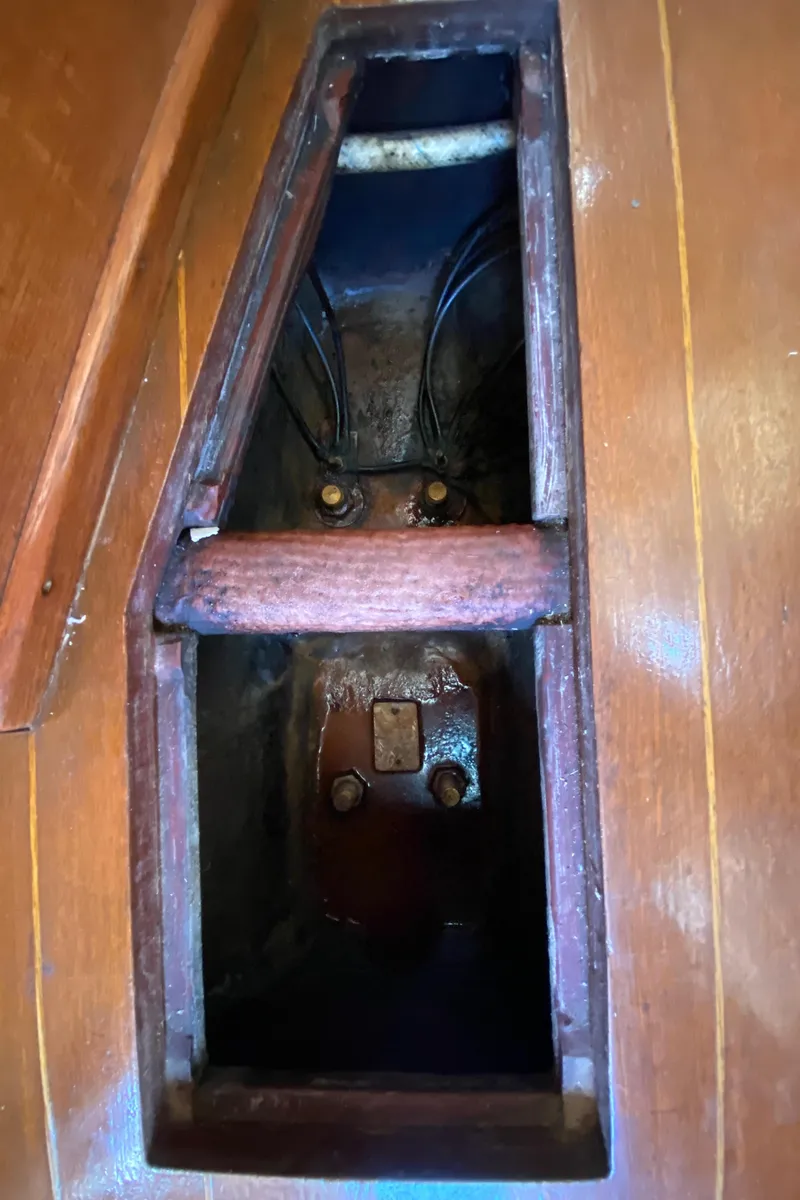 Slide: The Image of Wooden interior compartment of a 1985 Sabre 32 sailboat. - 25